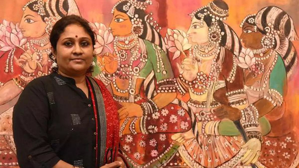Gita Hudson with one of her works on display at DakshinaChitra